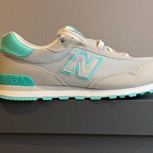 New Balance Light Gray and Aqua Sneakers, NEW w/box